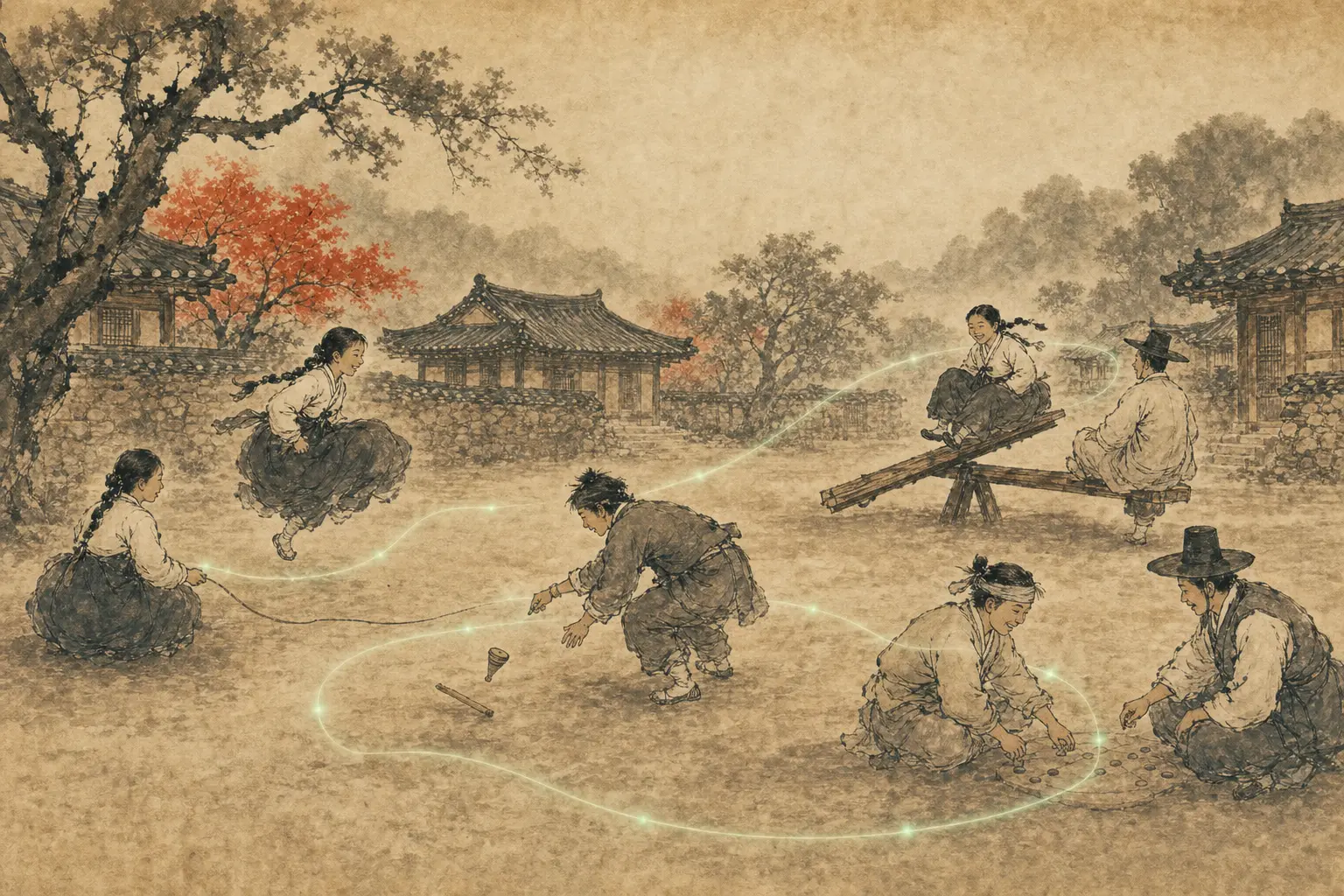 伝統遊びをみんなで楽しむ思考ゲームのシーン