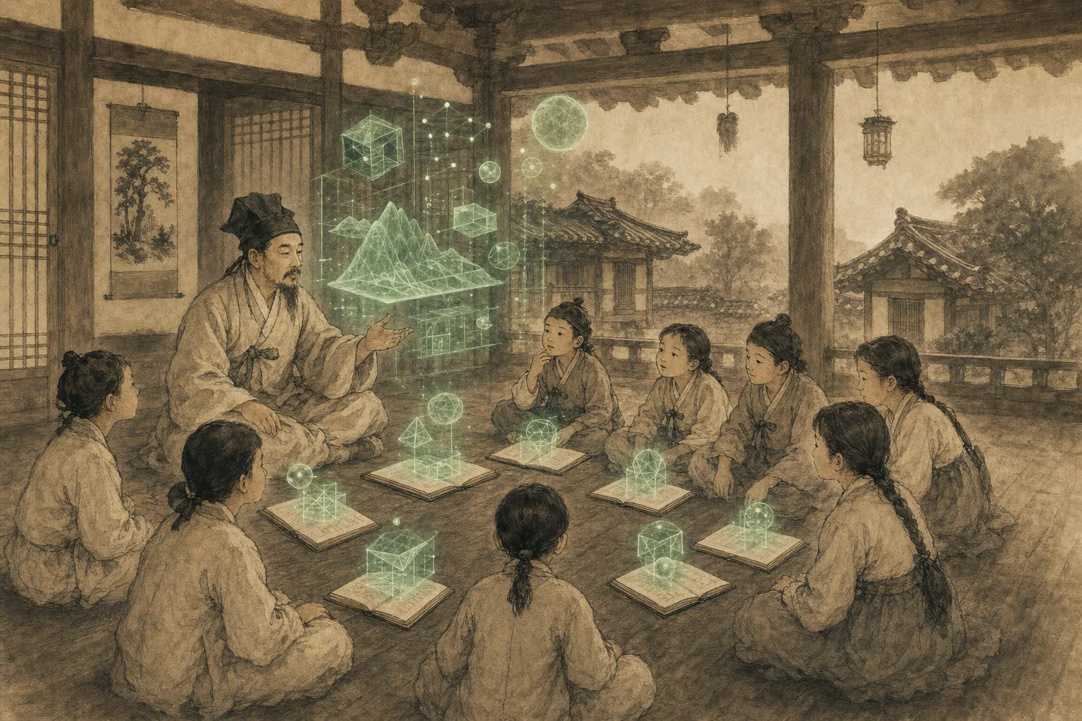 書堂で塗った絵がARで動き出す、体験型学習のシーン